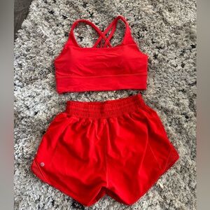 Lululemon Red Sports Bra and Short Set